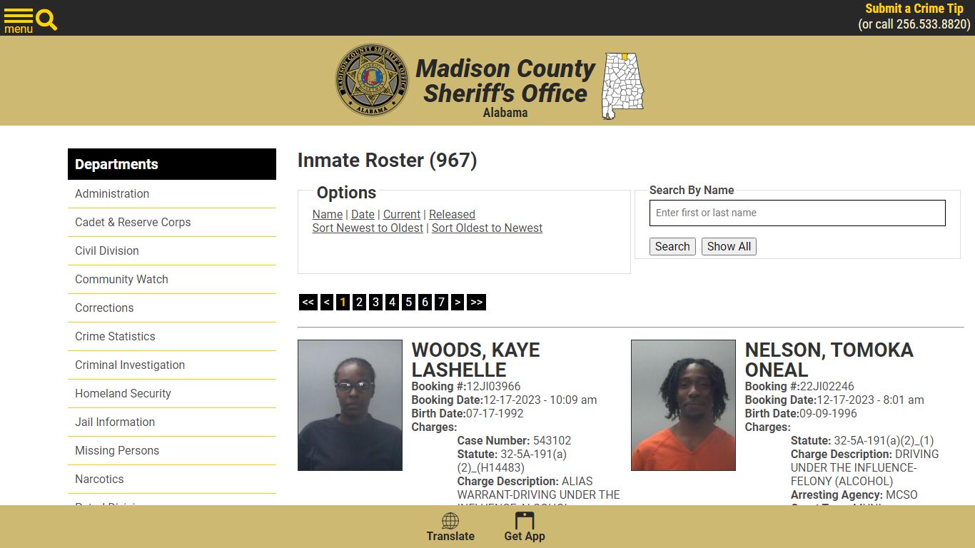 Inmate Roster (951) - Madison County Sheriff's Office